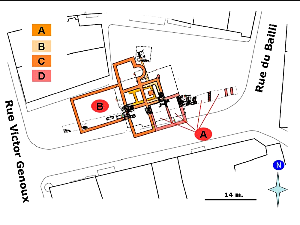 extrait des plans - infographie L. Fiocchi, d'après S. Bully (UMR ARTHeHIS 5594 CNRS/APAHJ août 2008