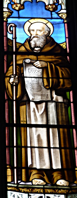 Saint Colomban: constructeur de monastères - vitrail église paroissiale de Fontaine ( XIXe)
